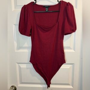 Forever 21 Burgundy Puff Sleeve Bodysuit
